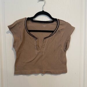 Urban Outfitters Out From Under ribbed V-neck crop top in a brown/tan color